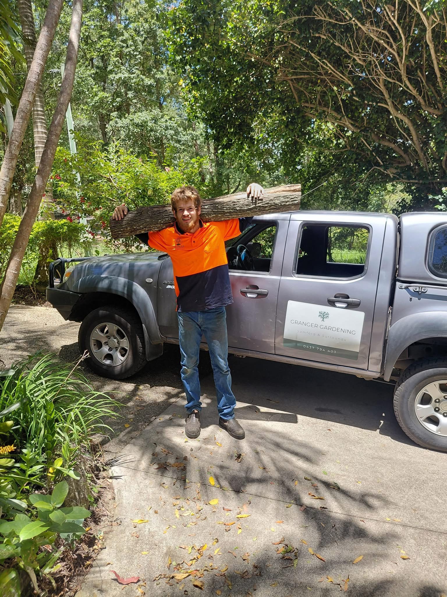 Elliot Granger with the Granger Gardening ute in Samford, Queensland